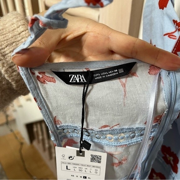 Zara Linen Blend Ruffled Straps Floral Midi Dress L NWT - Picture 10 of 16